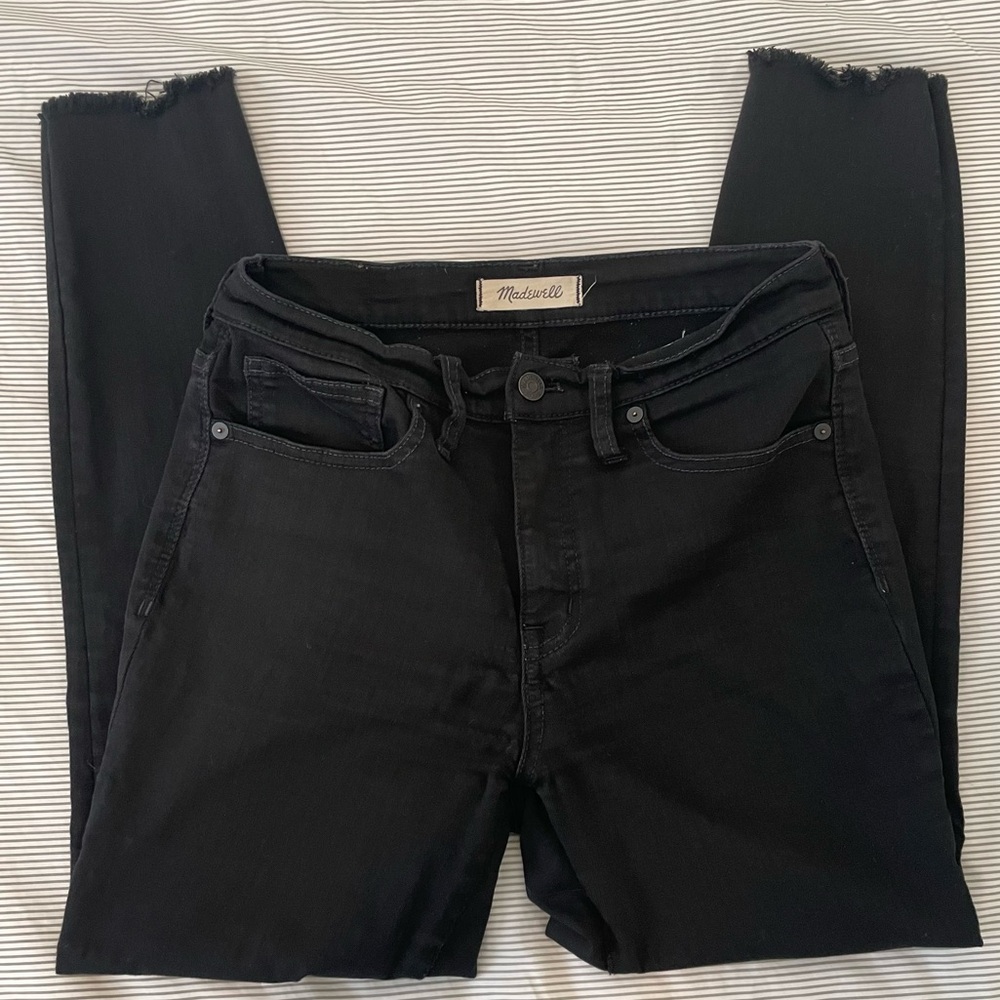MADEWELL 9” High Rise Crop Raw Hem Black Skinny Jeans, size 28